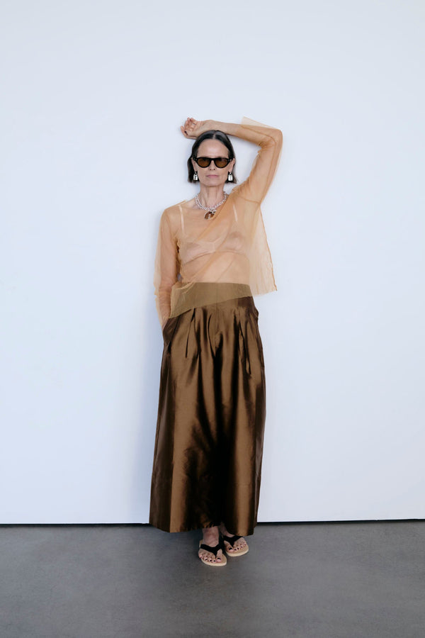 Techno Taffeta Ultra Wide Leg Trouser Bronze
