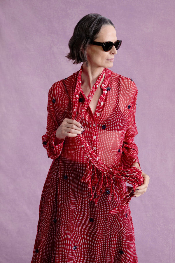 Eloise Dress Red Warped Plaid