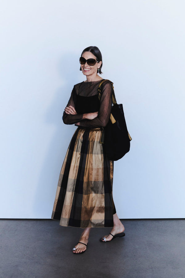Elsa Silk Ballet Skirt Gold Check