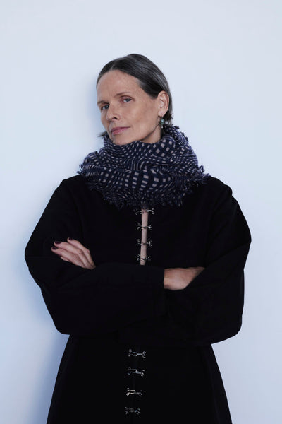 100% Cashmere Scarf Blue Warped Plaid