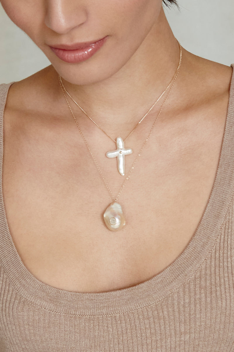 3mm Cultured Pearl Cross Pendant Necklace with Diamond Accents in Sterling  Silver | Ross-Simons