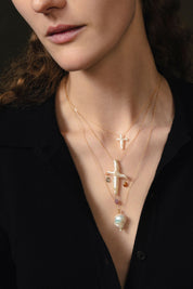 14k Diamond Baroque Necklace White Pearl