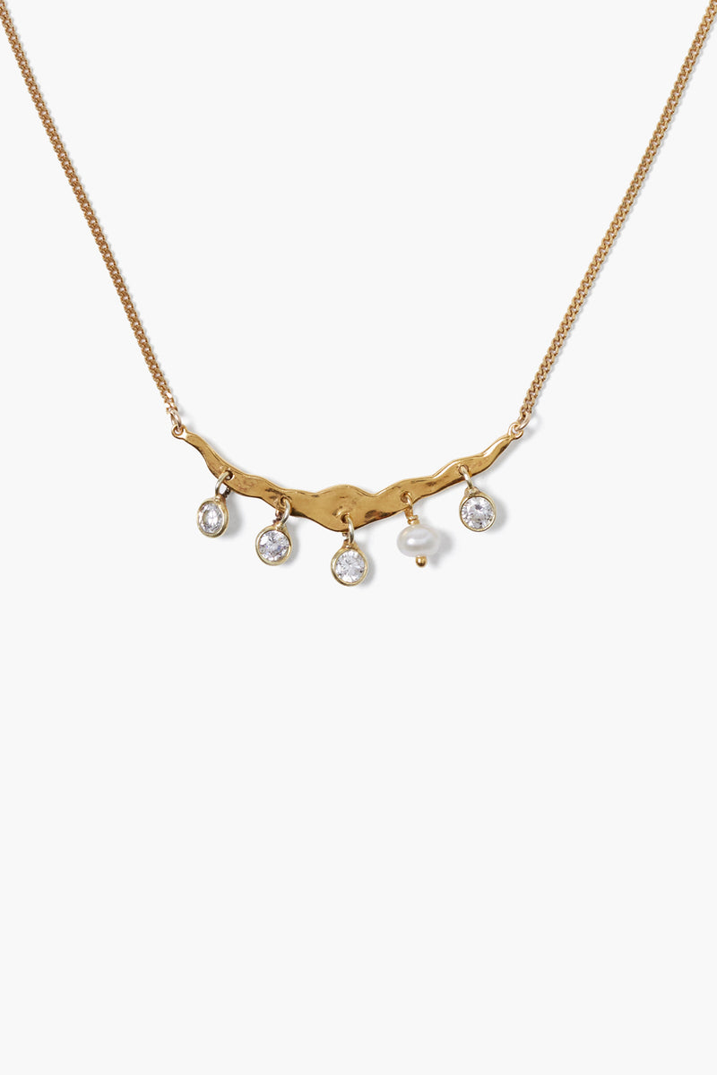 Crystal Crescent Necklace Yellow Gold