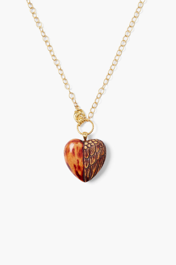 Winged Heart Necklace Brown