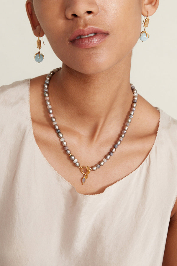 Indira Toggle Necklace Taupe Pearl Mix