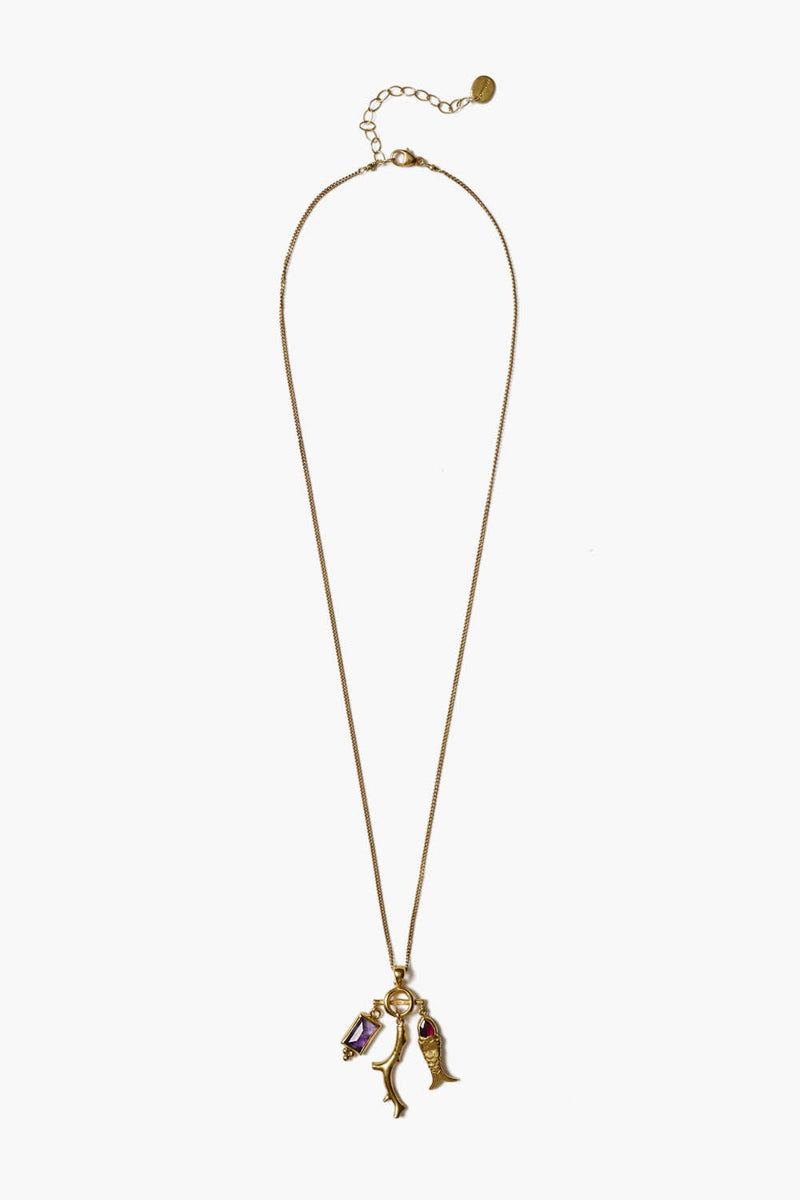 Mini Koi Charm Necklace Gold Mix