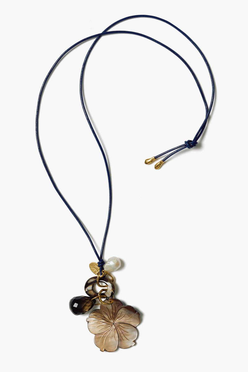 Plumeria Charm Necklace Black MOP