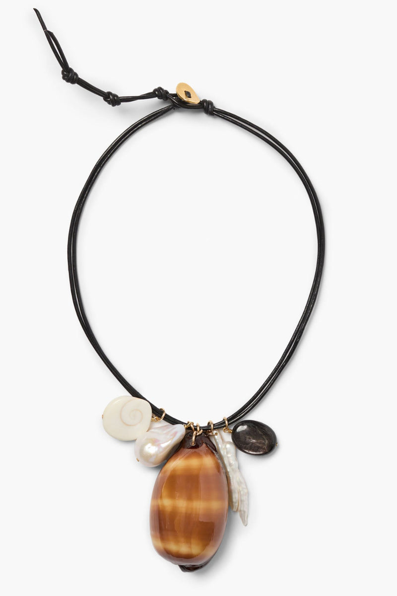 Cowrie Leather Charm Necklace Multi