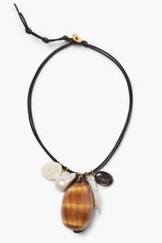 Cowrie Leather Charm Necklace Multi