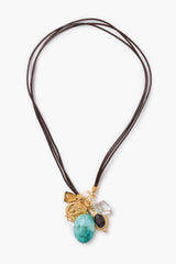 Traveler Leather Charm Necklace Turquoise
