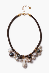 Lea Leather Collar Necklace Pearl