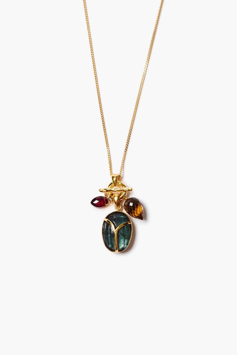 Scarab Charm Necklace Labradorite