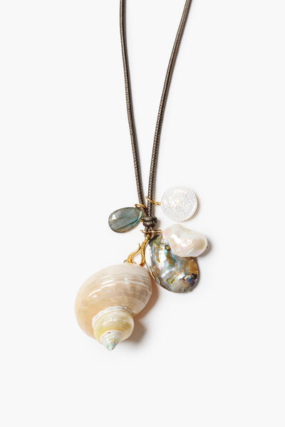 Golden Turbo Shell Cord Necklace Multi