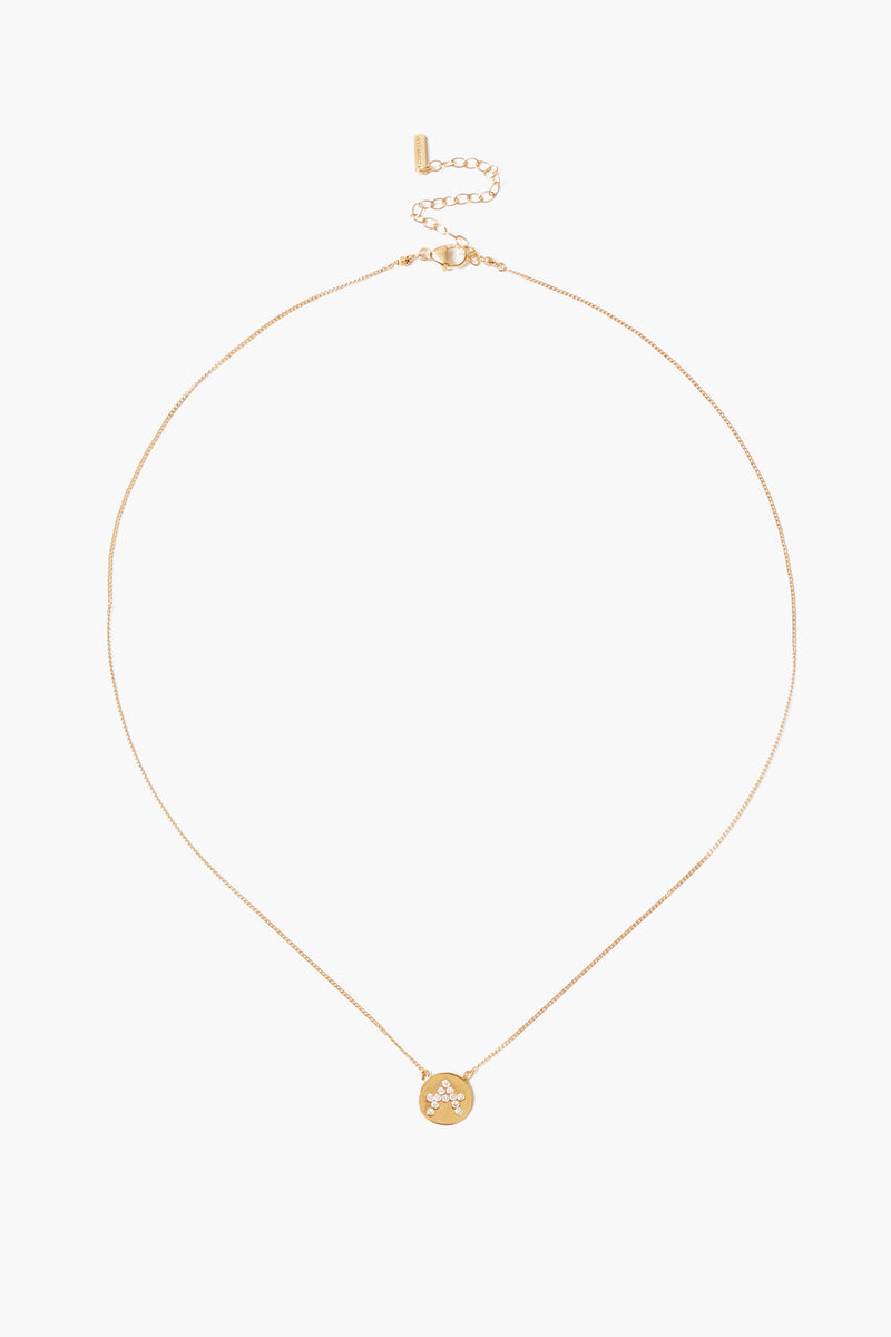 Diamond Initial Coin Necklace Gold