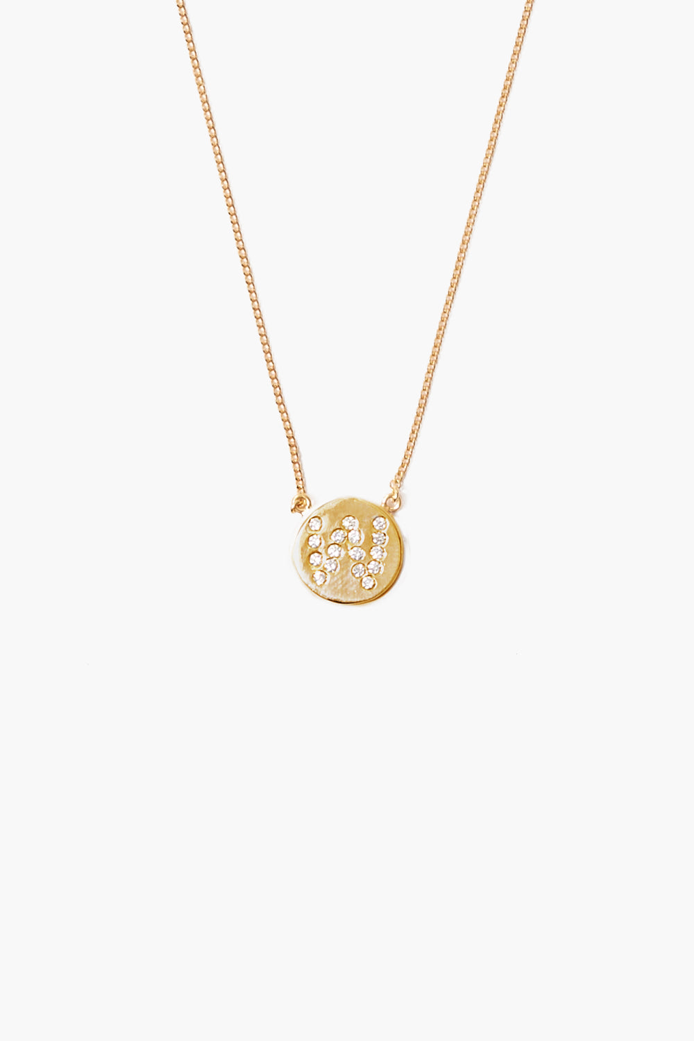 Diamond Initial Coin Necklace Gold