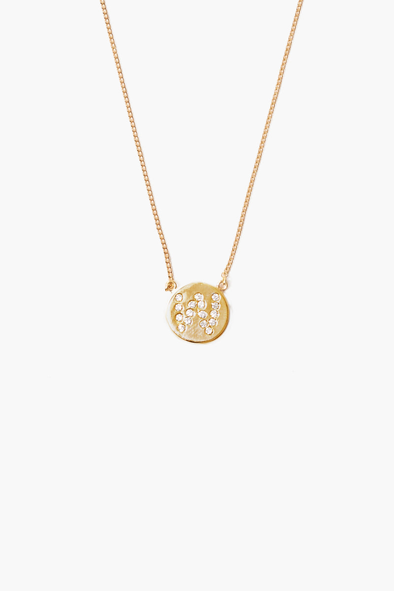 Diamond Initial Coin Necklace Gold