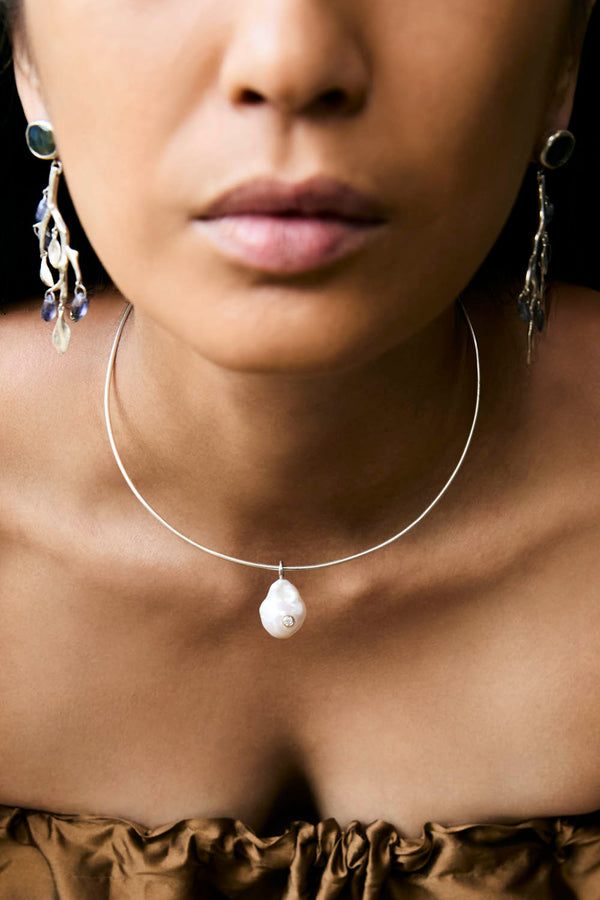 14k Bond Necklace White Pearl