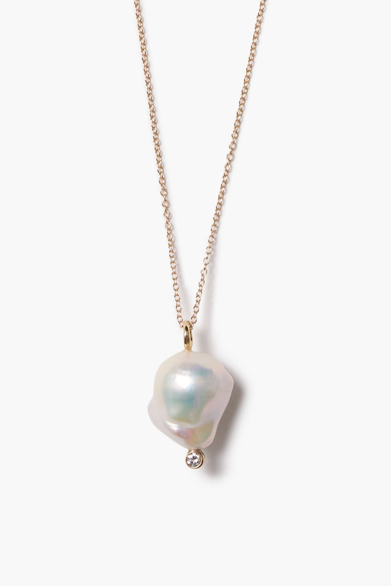 14k Diamond Baroque Necklace White Pearl