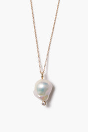 14k Diamond Baroque Necklace White Pearl