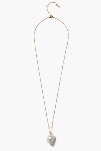 14k Diamond Baroque Necklace White Pearl