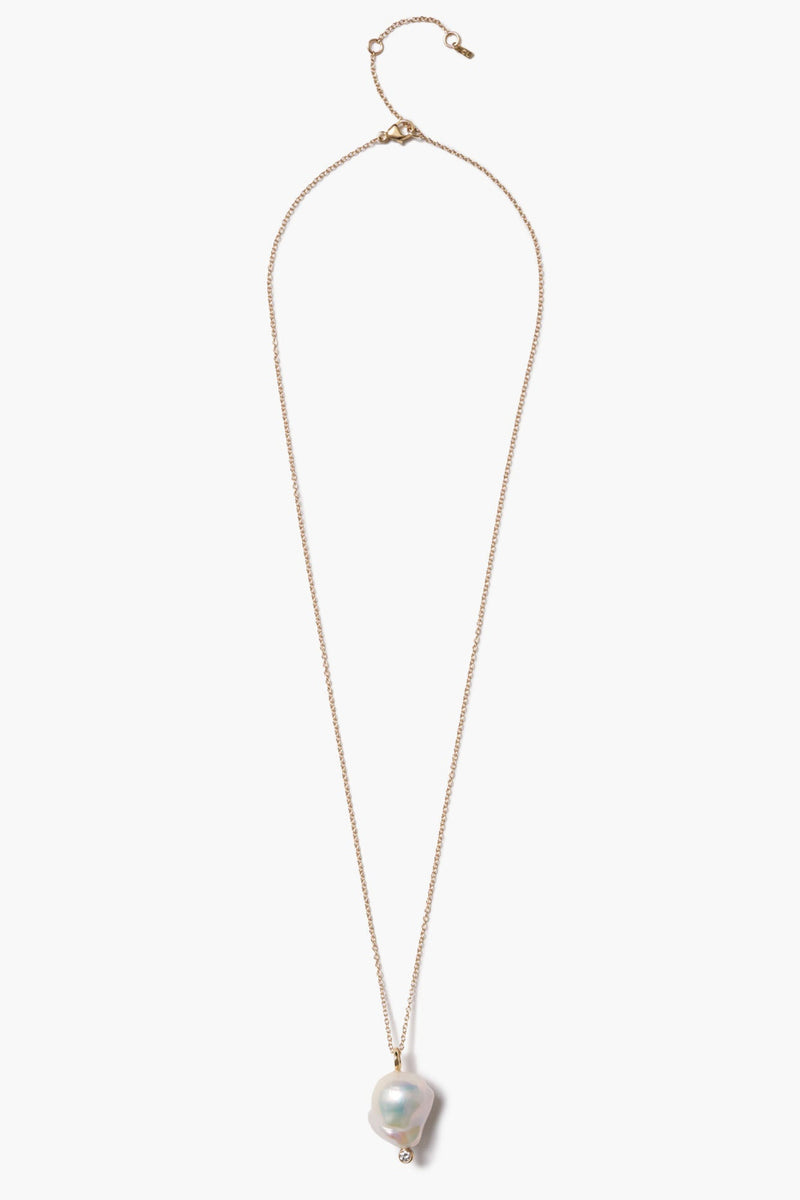 14k Diamond Baroque Necklace White Pearl