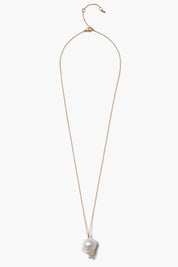 14k Diamond Baroque Necklace White Pearl