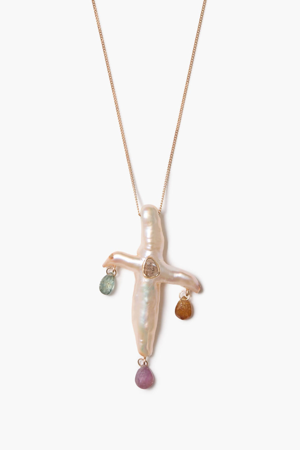 14k Chandelier Pearl Cross Necklace Natural Pink – Chan Luu