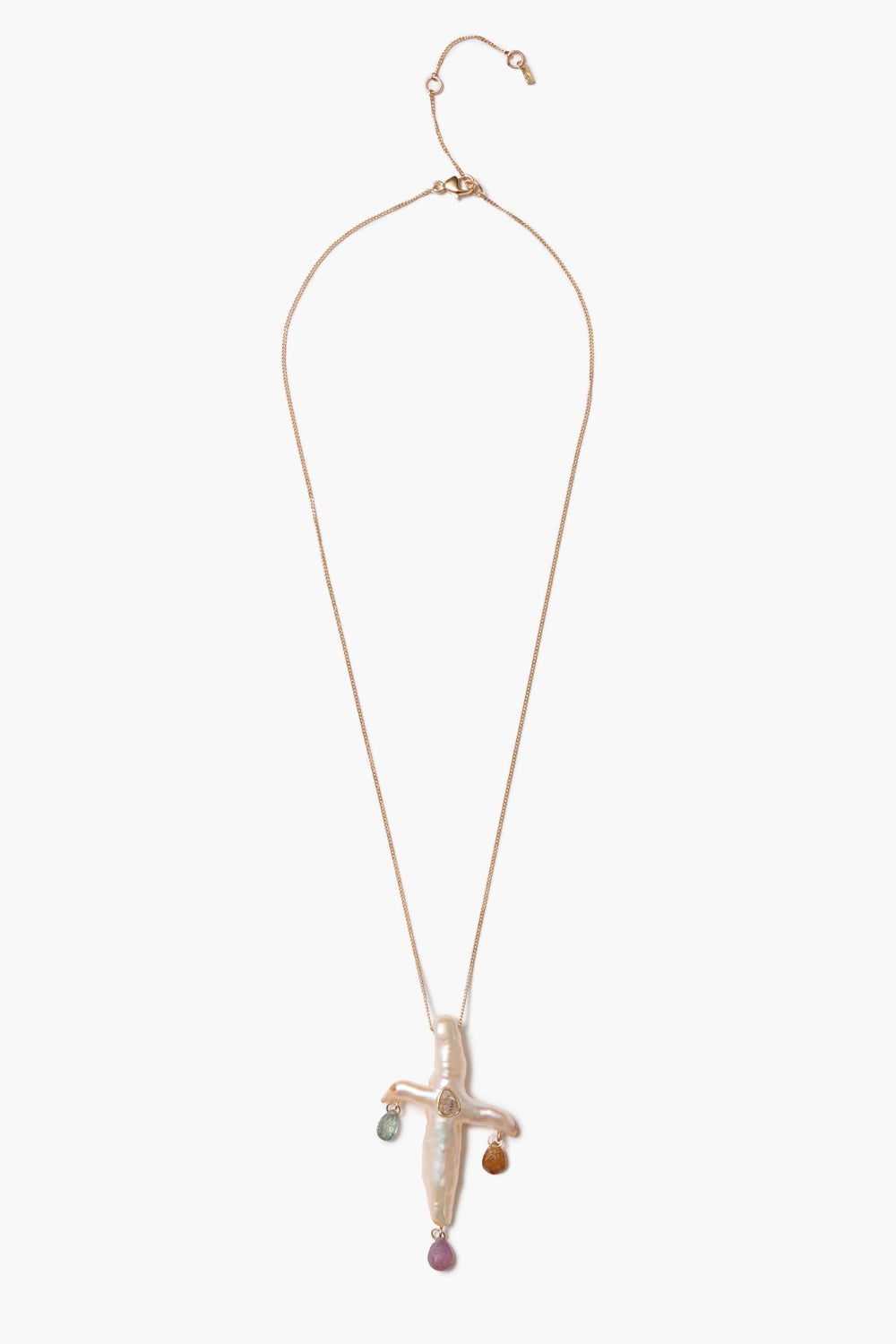 14k Chandelier Pearl Cross Necklace Natural Pink – Chan Luu