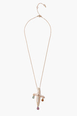 14k Chandelier Pearl Cross Necklace Natural Pink