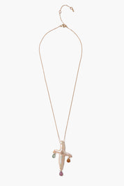 14k Chandelier Pearl Cross Necklace Natural Pink