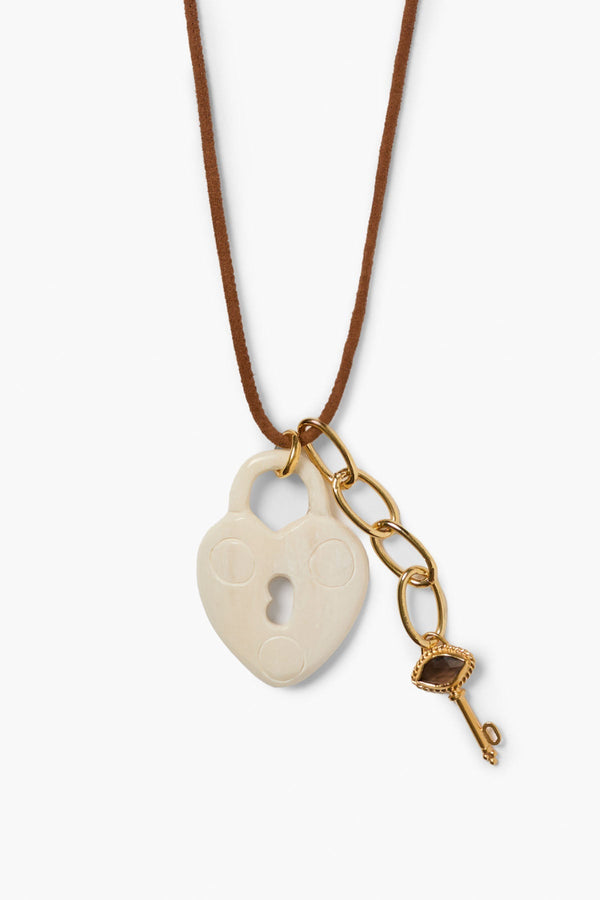 Padlock Charm Necklace White Bone