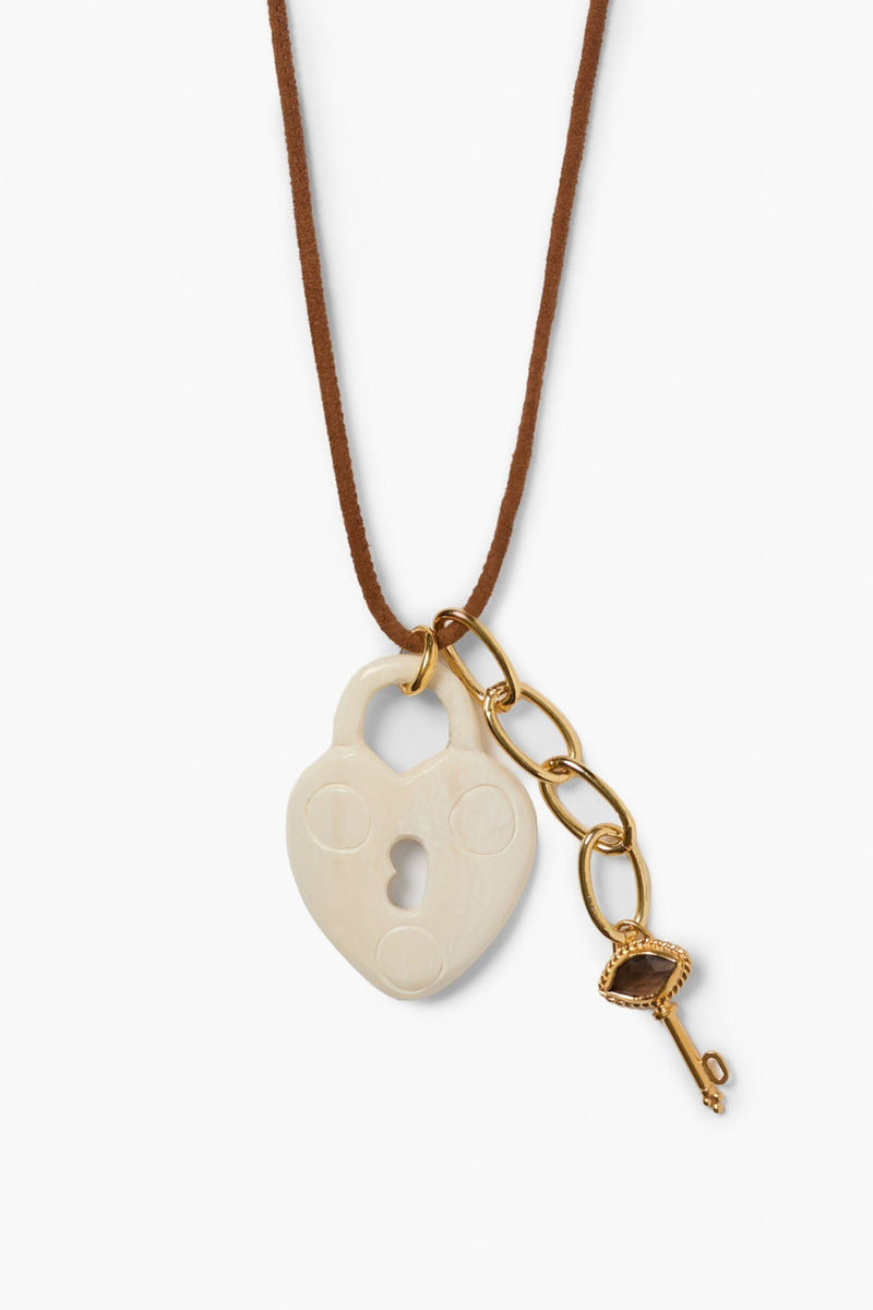 Padlock Charm Necklace White Bone