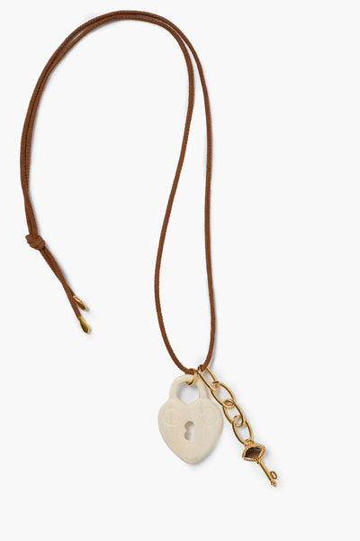 Padlock Charm Necklace White Bone