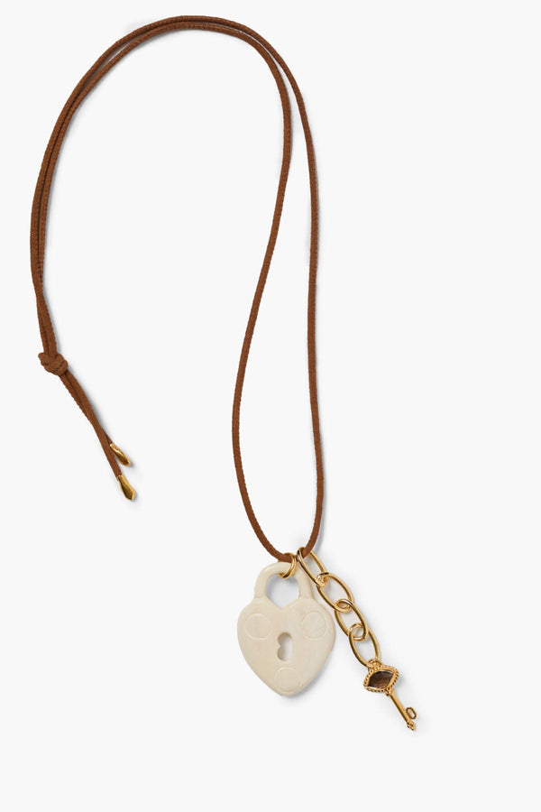 Padlock Charm Necklace White Bone