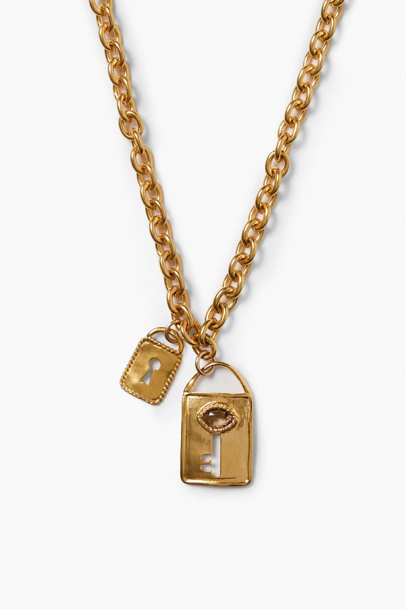 Double Lock Charm Necklace Gold