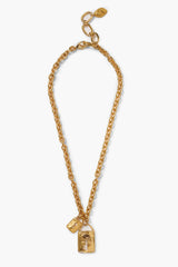 Double Lock Charm Necklace Gold