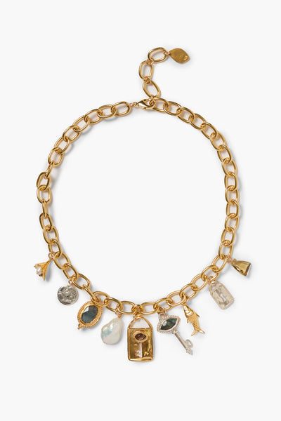 Lock and Key Charm Necklace Gold