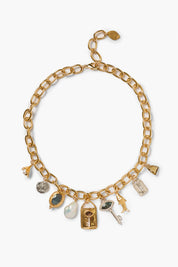 Lock and Key Charm Necklace Gold