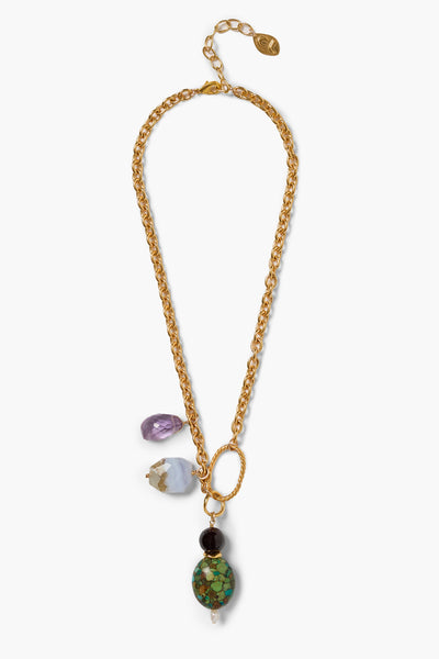 Stone Drop Necklace Gold Multi
