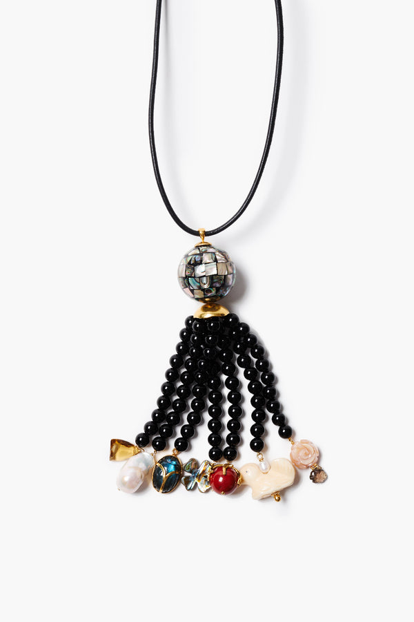 Delft Tassel Necklace Onyx