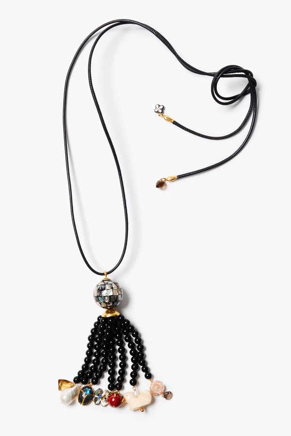 Delft Tassel Necklace Onyx