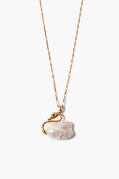 Swan Necklace White Pearl