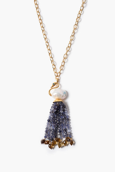 Swan Tassel Necklace Iolite