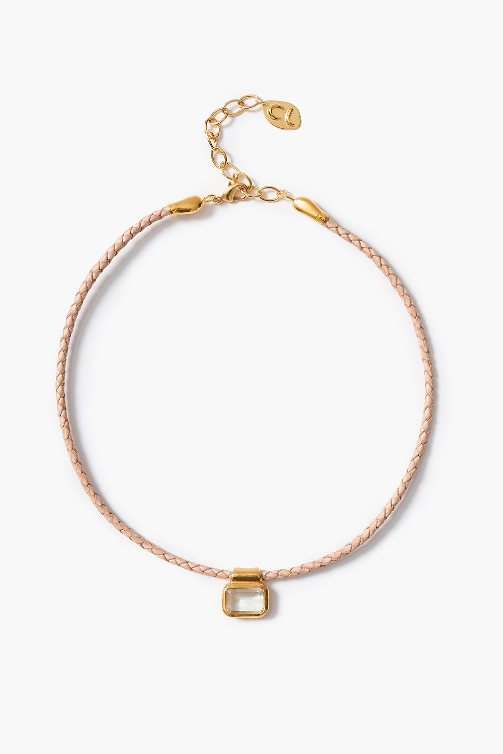 Marfa Braided Leather Necklace Green Amethyst
