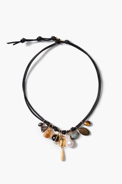 Romy Leather Charm Necklace Black