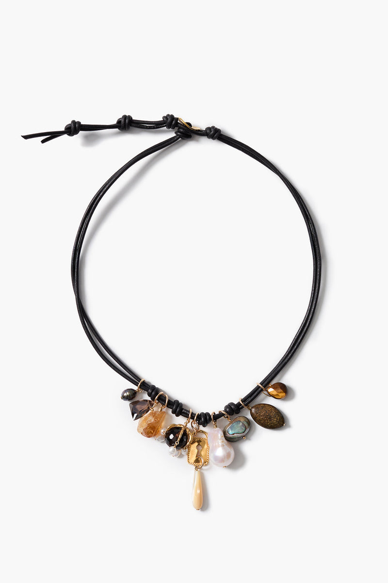 Romy Leather Charm Necklace Black