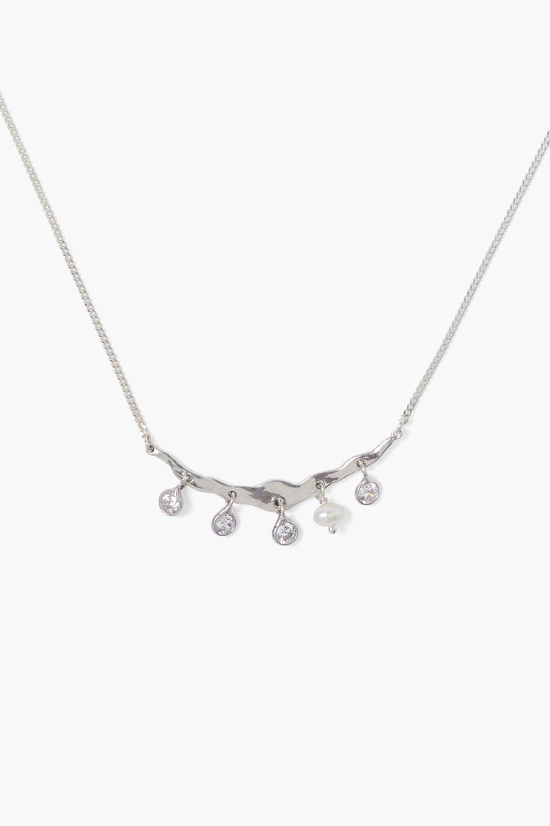 Crystal Crescent Necklace Silver