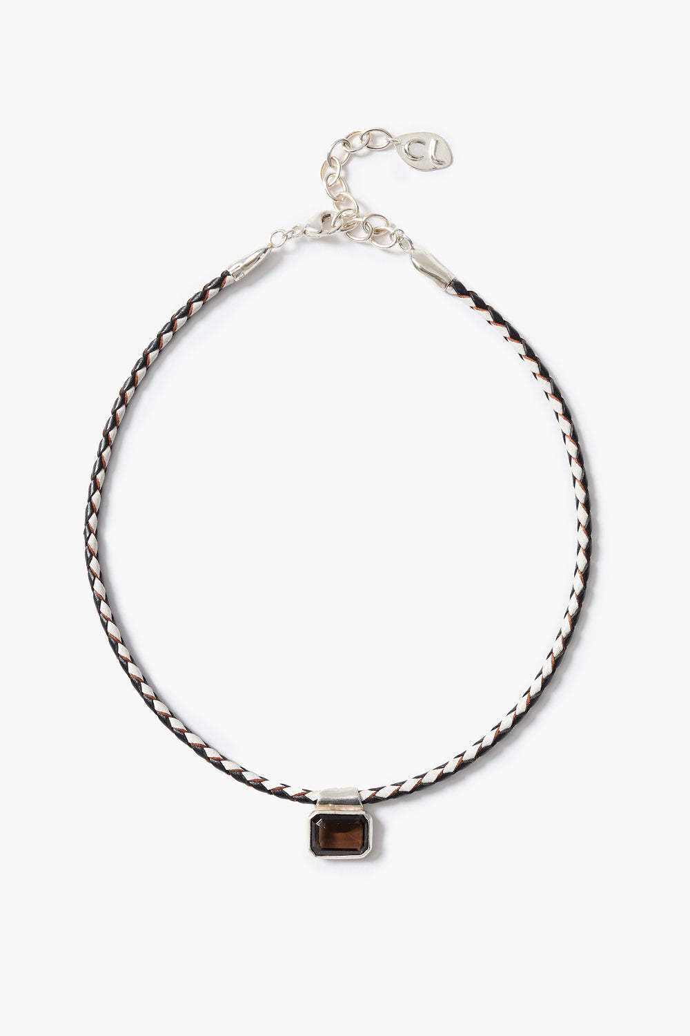 Marfa Braided Leather Necklace Smoky Quartz