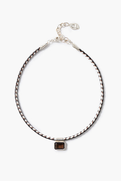 Marfa Braided Leather Necklace Smoky Quartz
