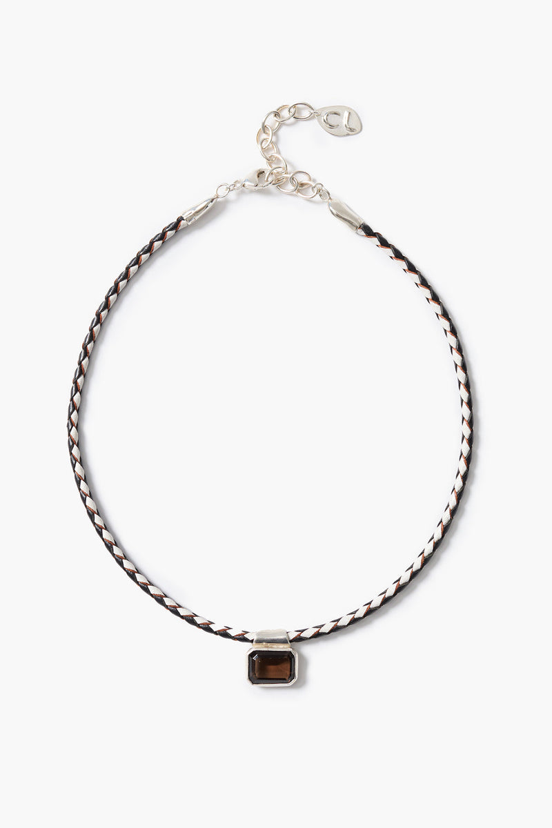 Marfa Braided Leather Necklace Smoky Quartz
